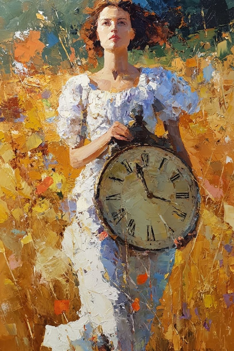 Woman with Clock — Fine Art Print. poster detail