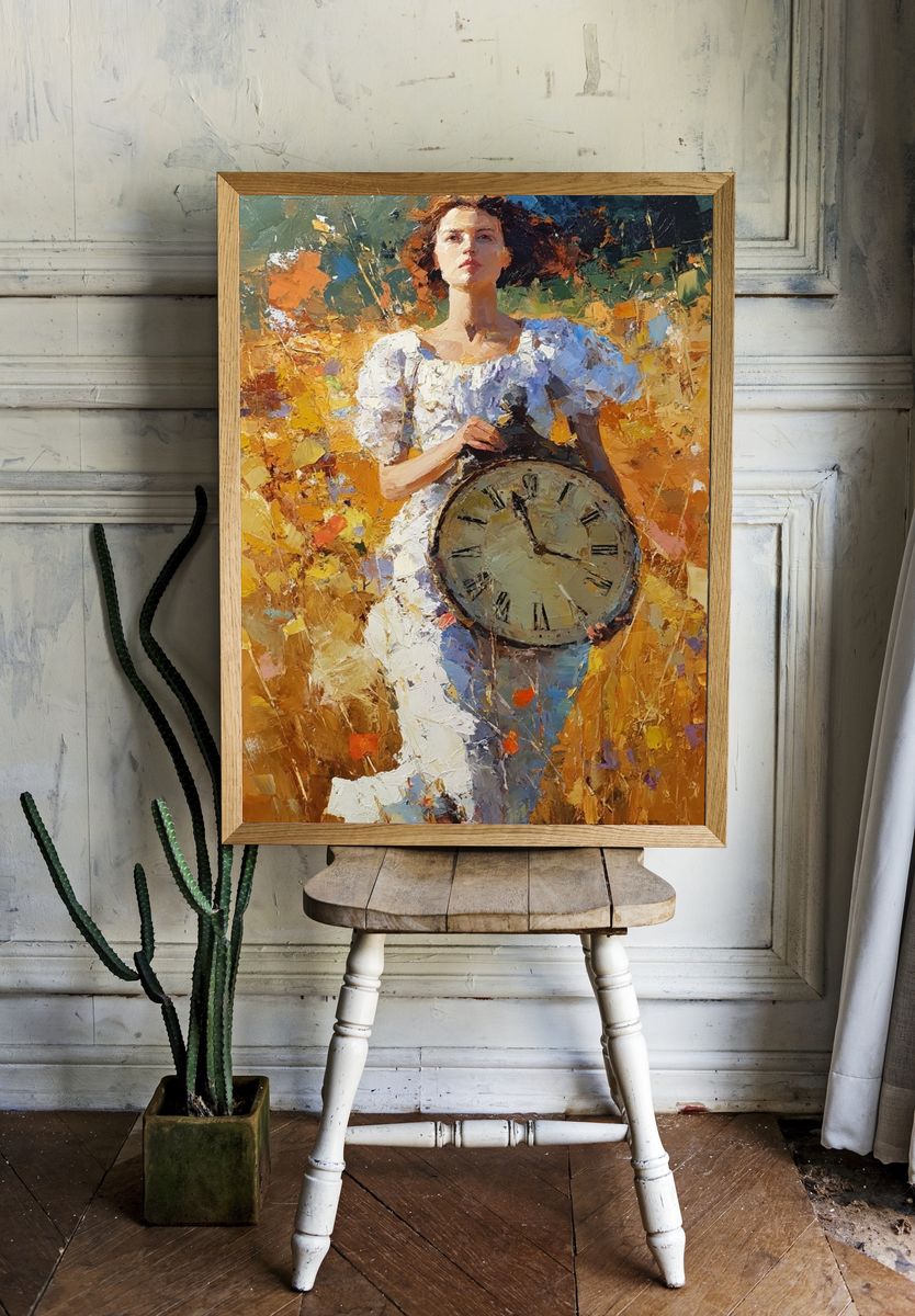 Woman with Clock — Fine Art Print. — room view 1