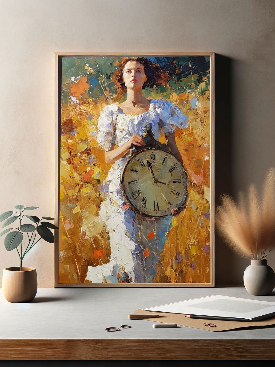 Woman with Clock — Fine Art Print. — room view 2