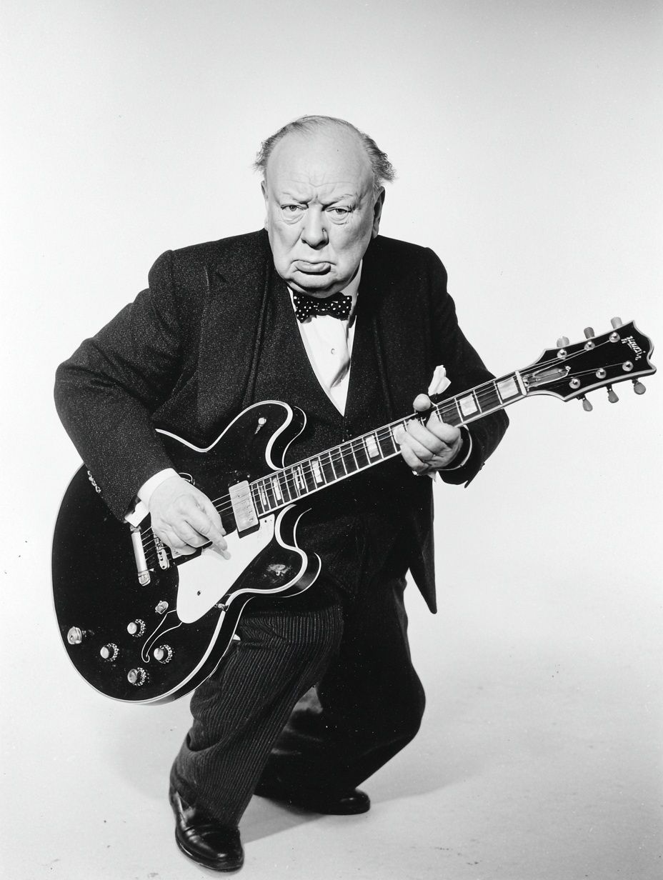 Winston Churchill Guitar Portrait Print. poster detail