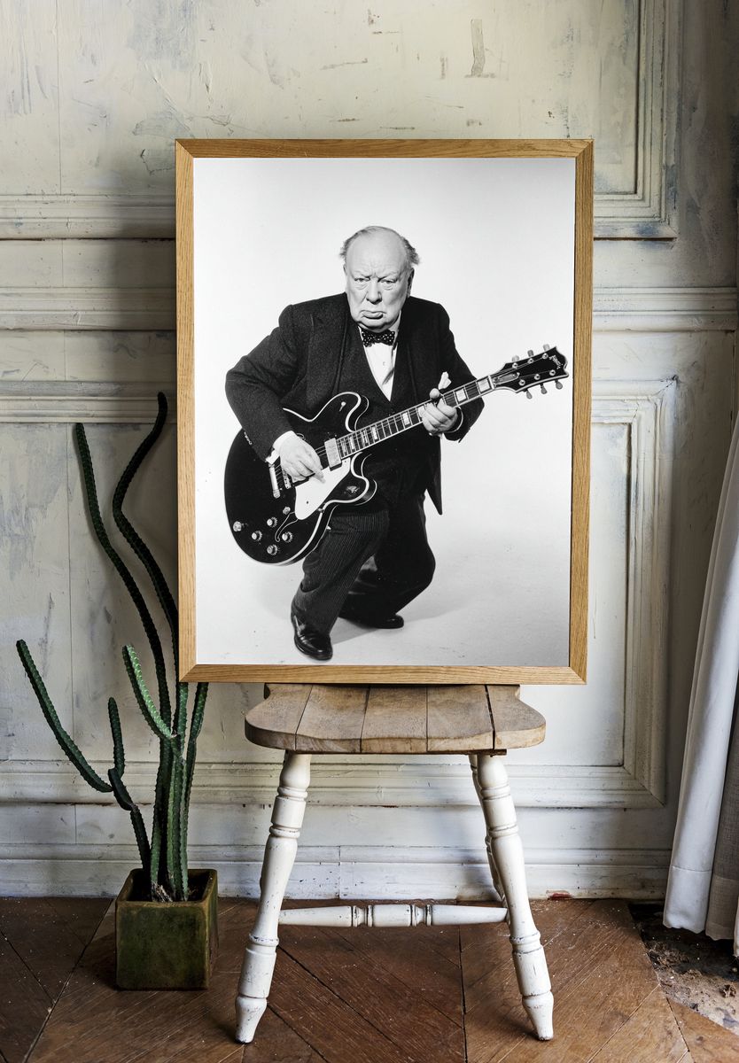 Winston Churchill Guitar Portrait Print. — room view 1