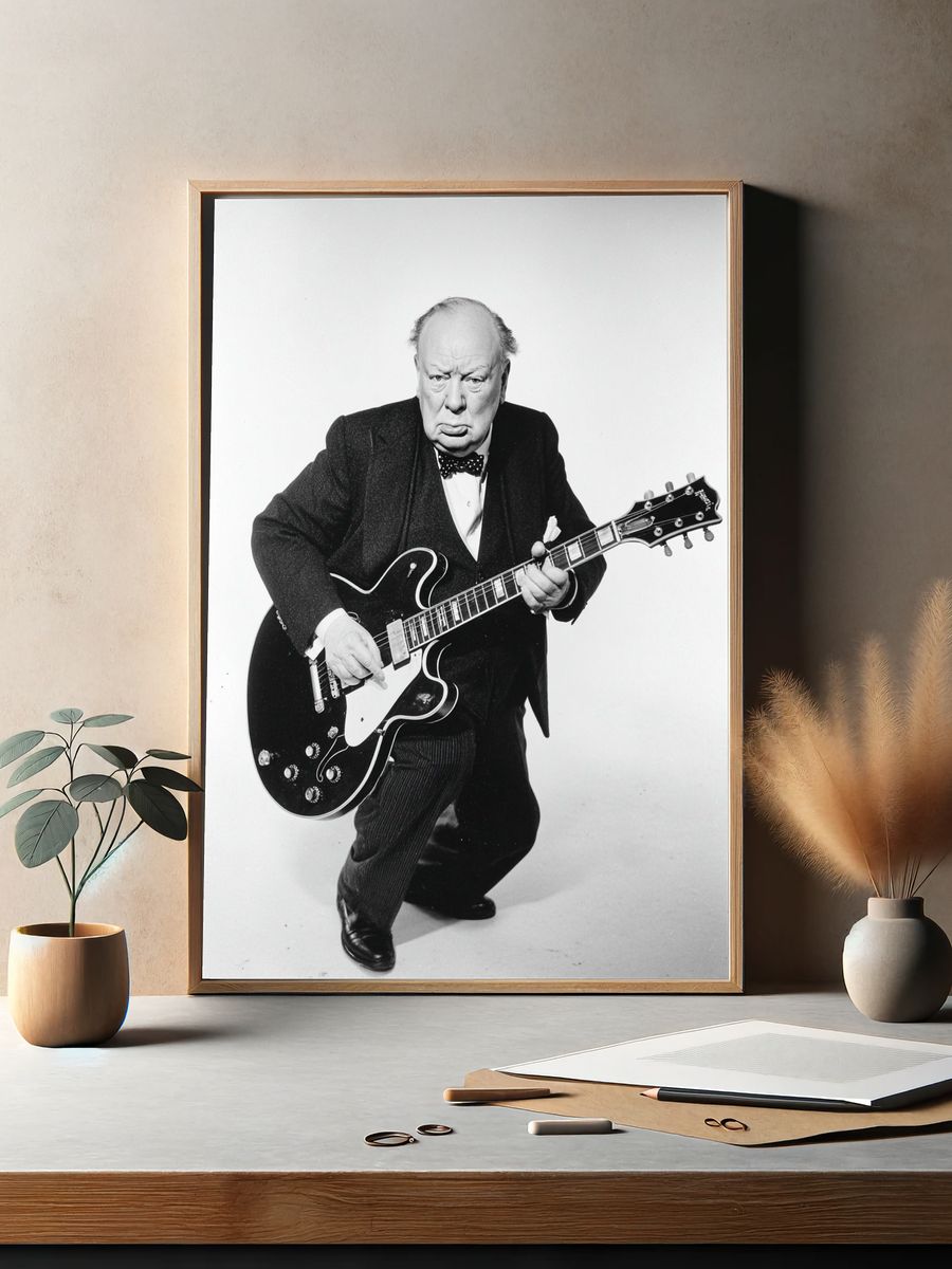 Winston Churchill Guitar Portrait Print. — room view 2