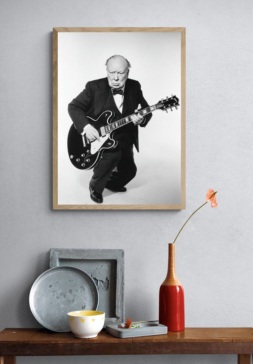 Winston Churchill Guitar Portrait Print. — room view 3