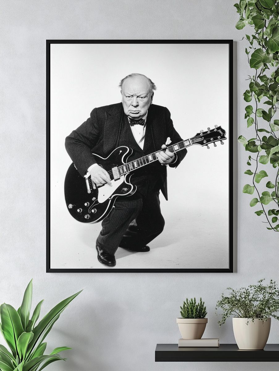 Winston Churchill Guitar Portrait Print. — room view 4