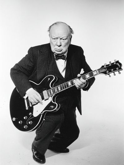 Winston Churchill Guitar Portrait Print. poster