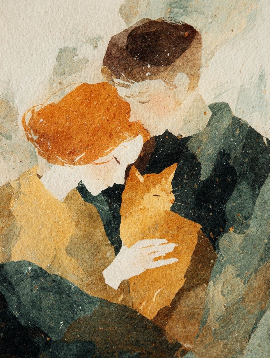 Couple with Cat — Watercolor Print. poster detail