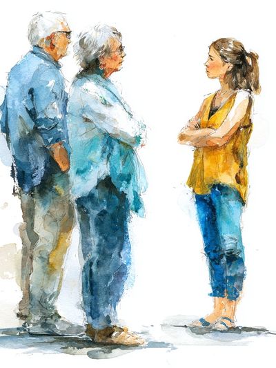 Watercolor Conversation Portrait Print. poster print