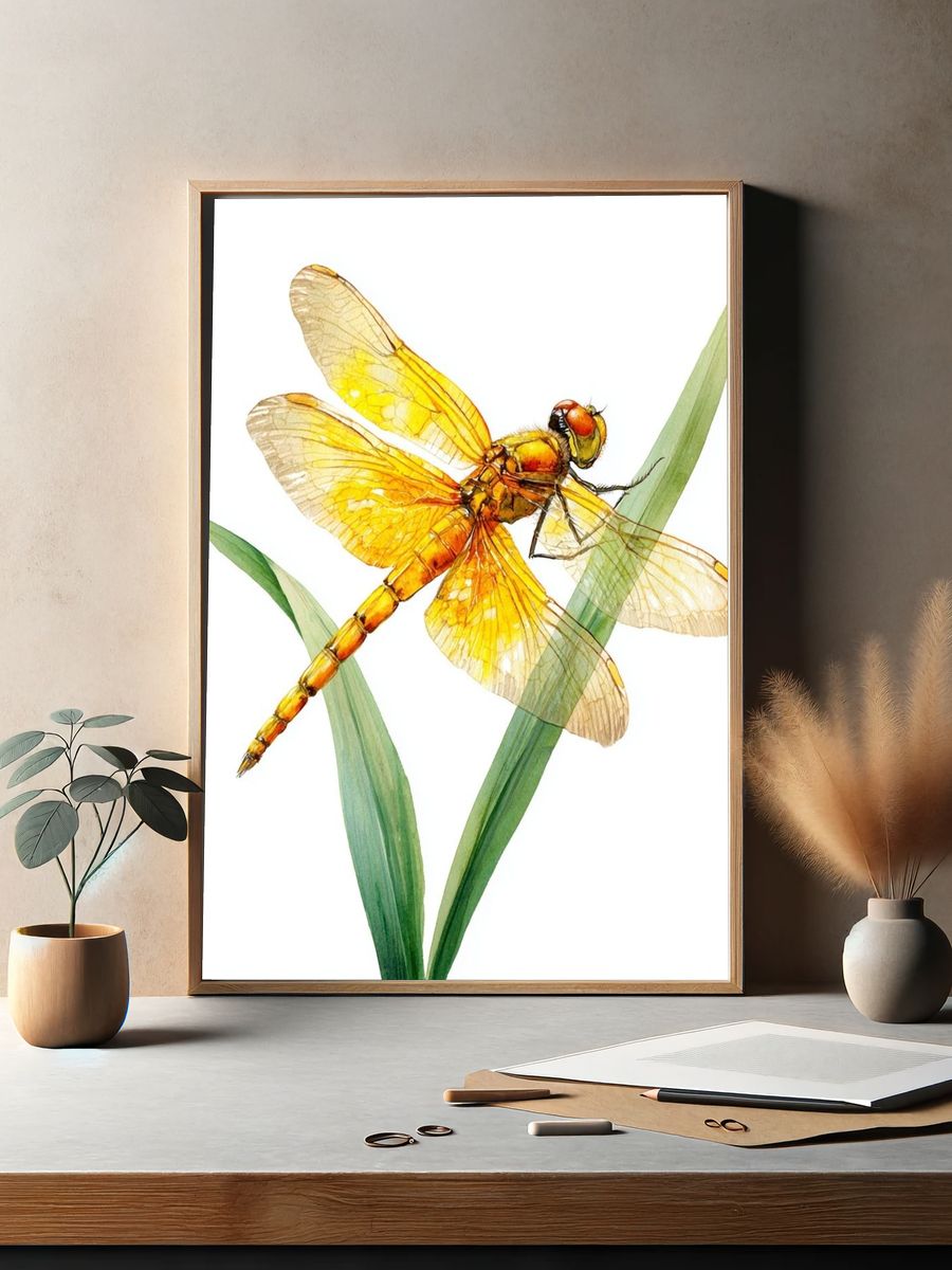 Yellow Dragonfly — Watercolor Print. — room view 2