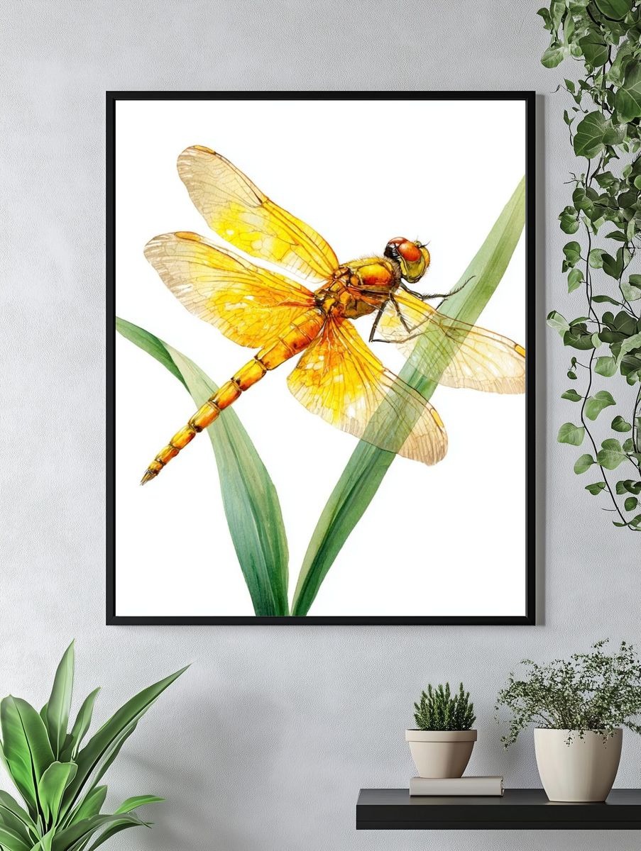 Yellow Dragonfly — Watercolor Print. — room view 4