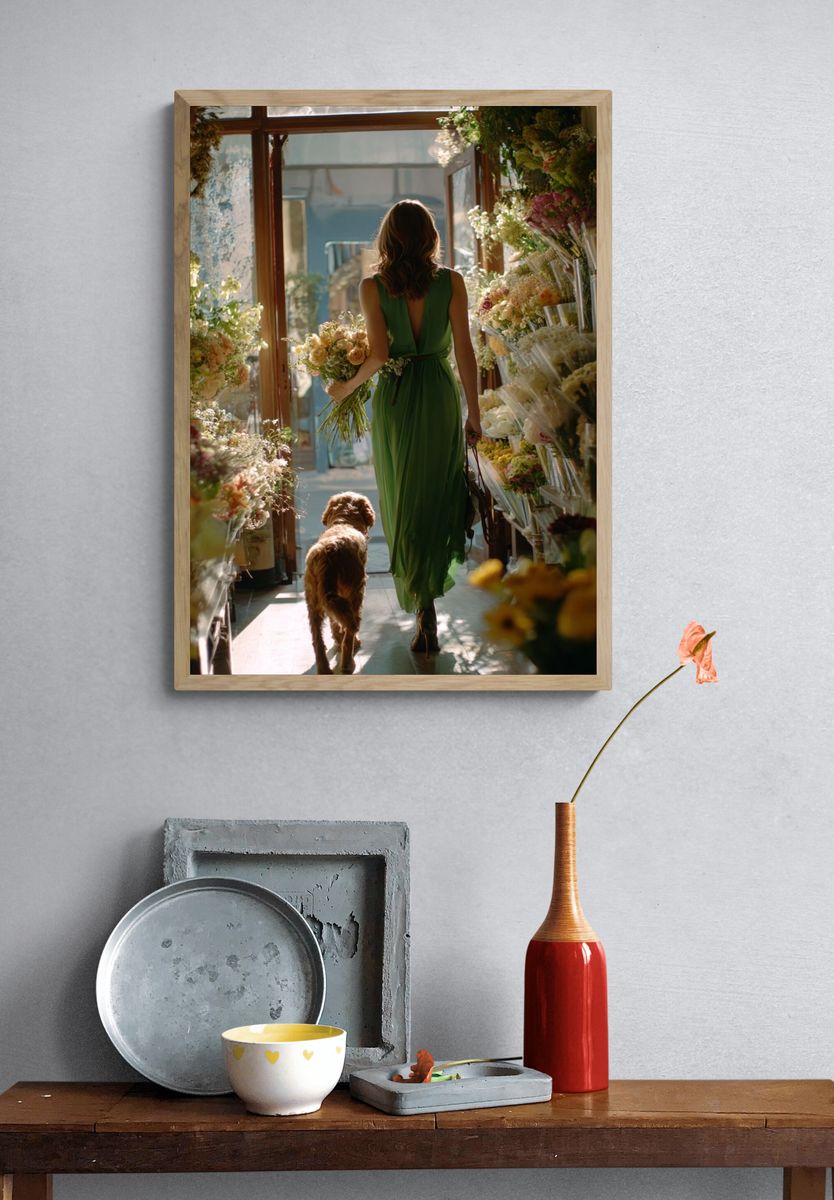 Woman in Green Dress with Dog — Photography Print. — room view 3