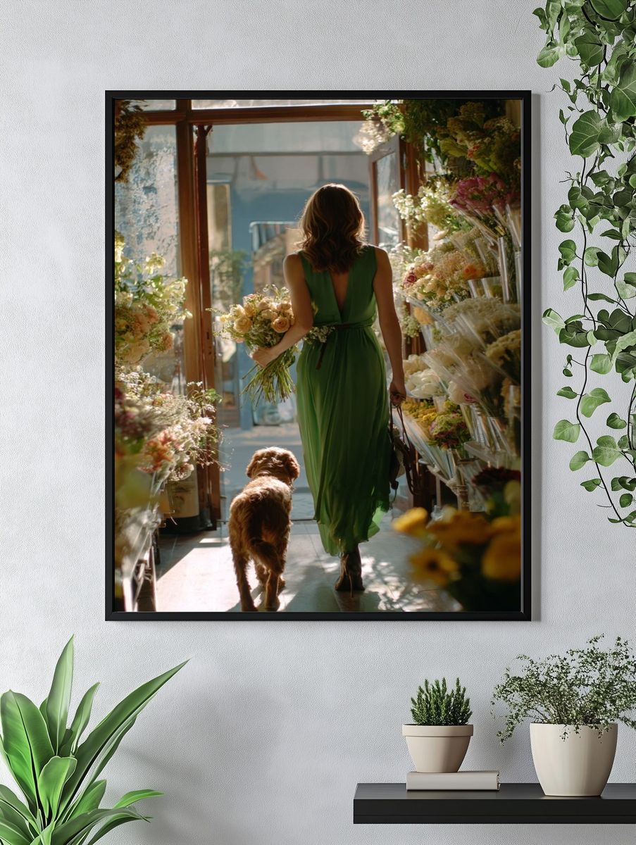 Woman in Green Dress with Dog — Photography Print. — room view 4