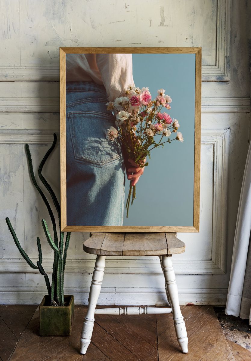 Woman Holding Flowers — Photography Print. — room view 1