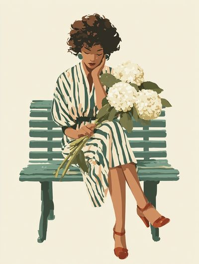 Woman with Hydrangeas — Illustration Print. poster print