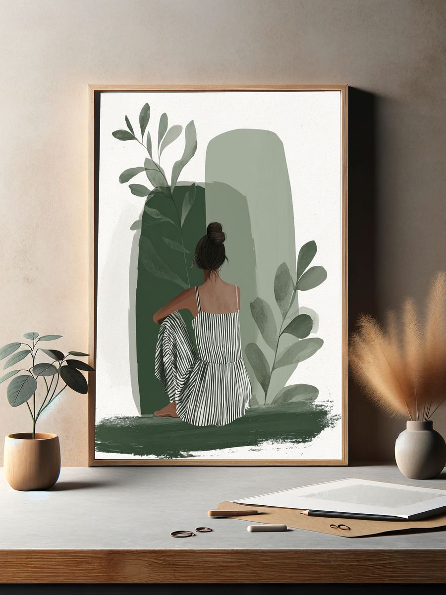 Woman in Stripes — Illustration Print. — room view 2