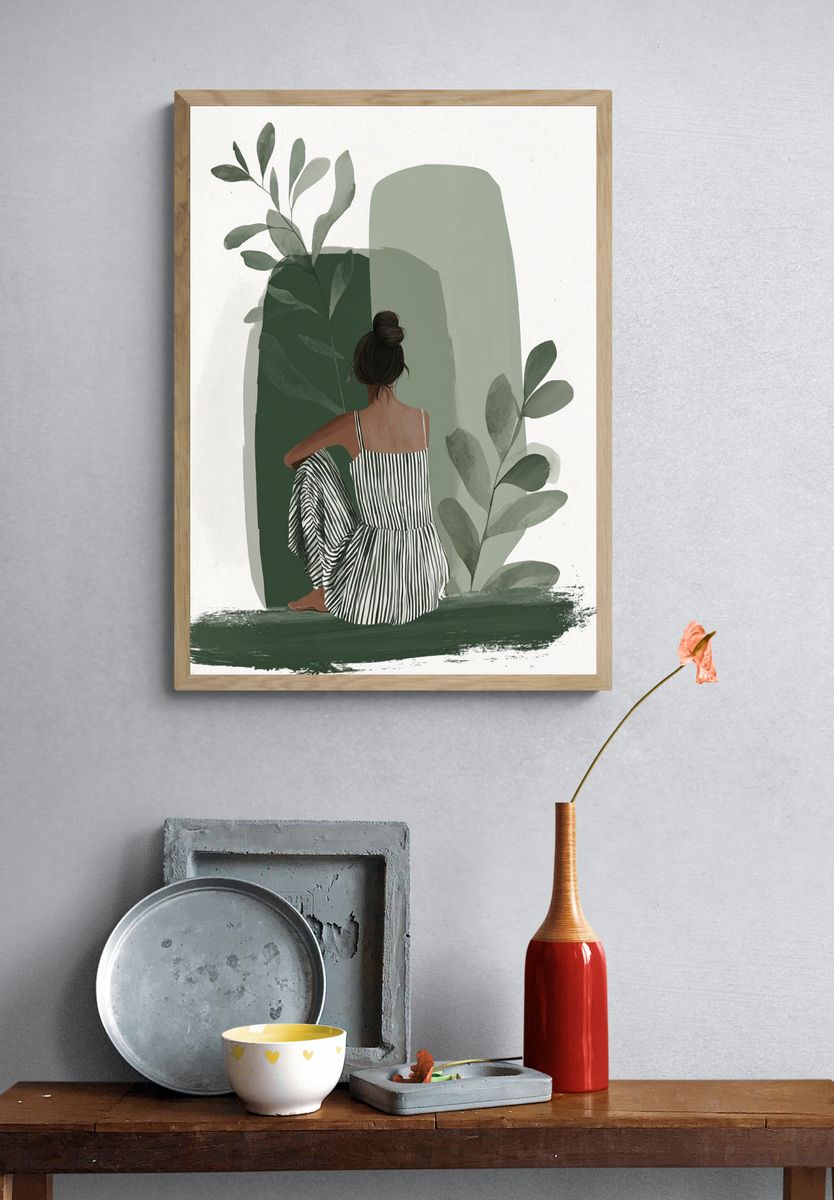 Woman in Stripes — Illustration Print. — room view 3