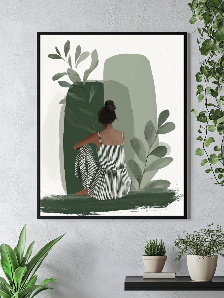Woman in Stripes — Illustration Print. — room view 4