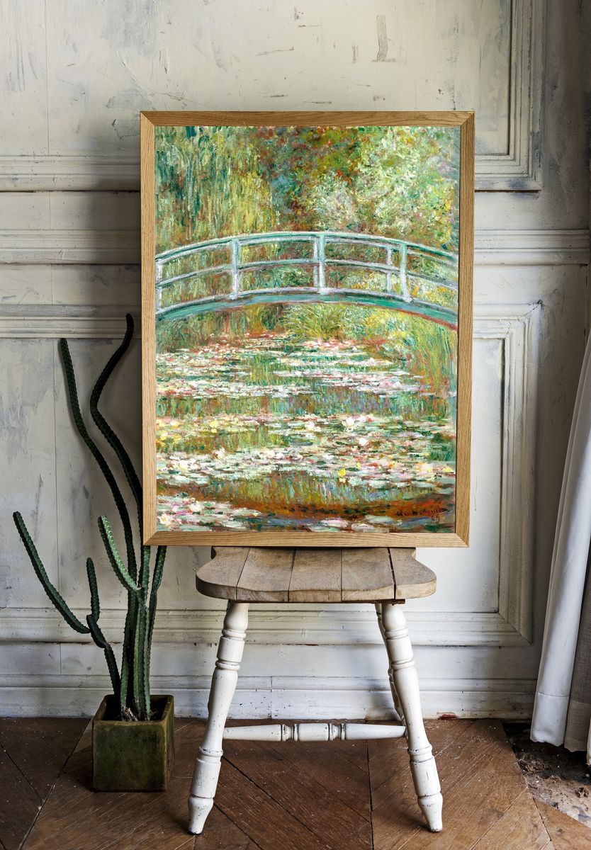 Water Lilies and Bridge — Impressionism Print. — room view 1