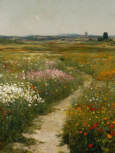 Wildflower Meadow Landscape Print. poster