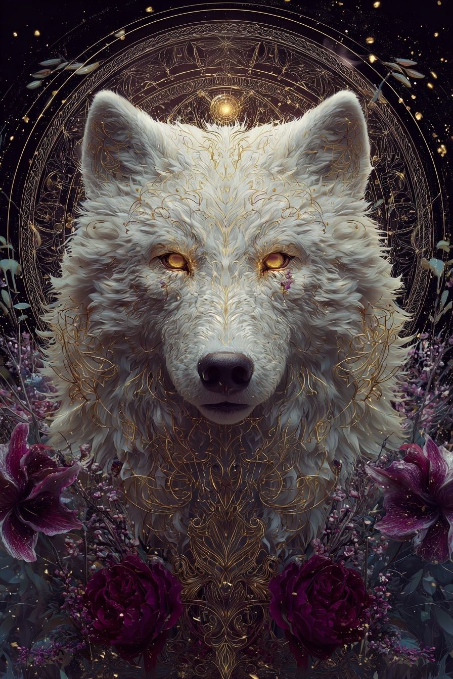 Majestic White Wolf — Digital Art Print. poster — animals art