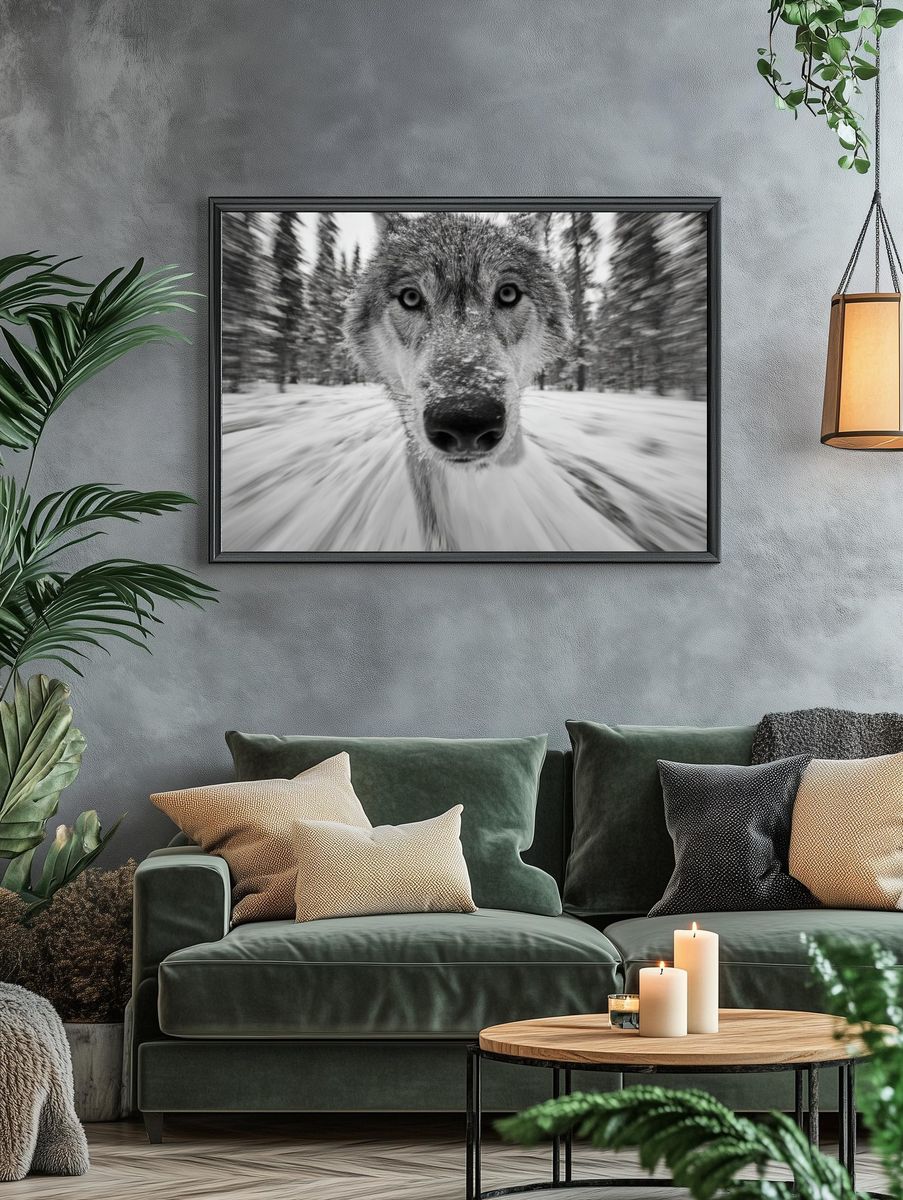 Wolf in Snow Photography Poster. — room view 4