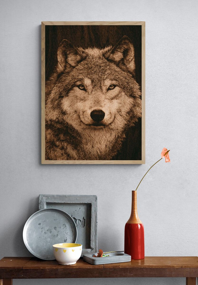 Wolf Portrait — Illustration Print. — room view 3