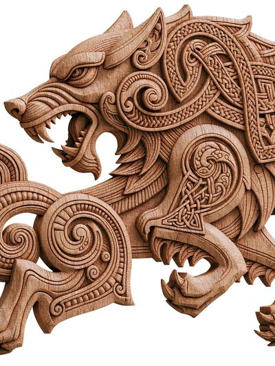 Celtic Wolf Woodcarving Print. poster print