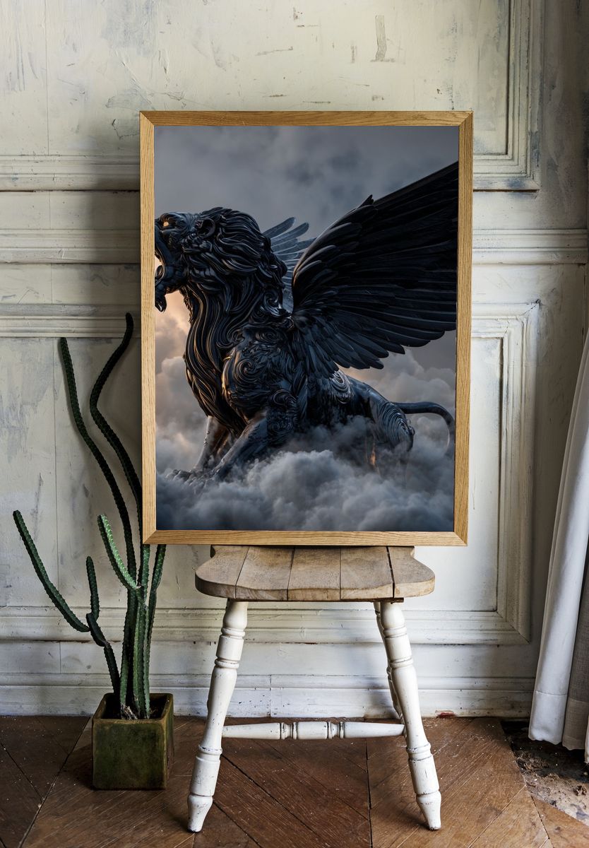 Winged Lion in Storm Clouds Poster. — room view 1