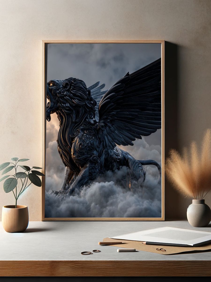 Winged Lion in Storm Clouds Poster. — room view 2