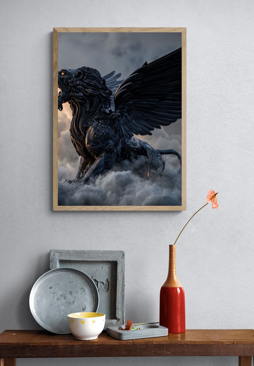 Winged Lion in Storm Clouds Poster. — room view 3