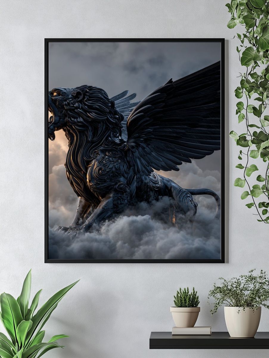 Winged Lion in Storm Clouds Poster. — room view 4