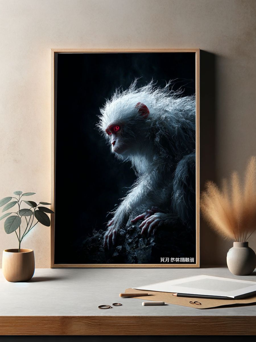 Mysterious White Monkey Poster. — room view 2