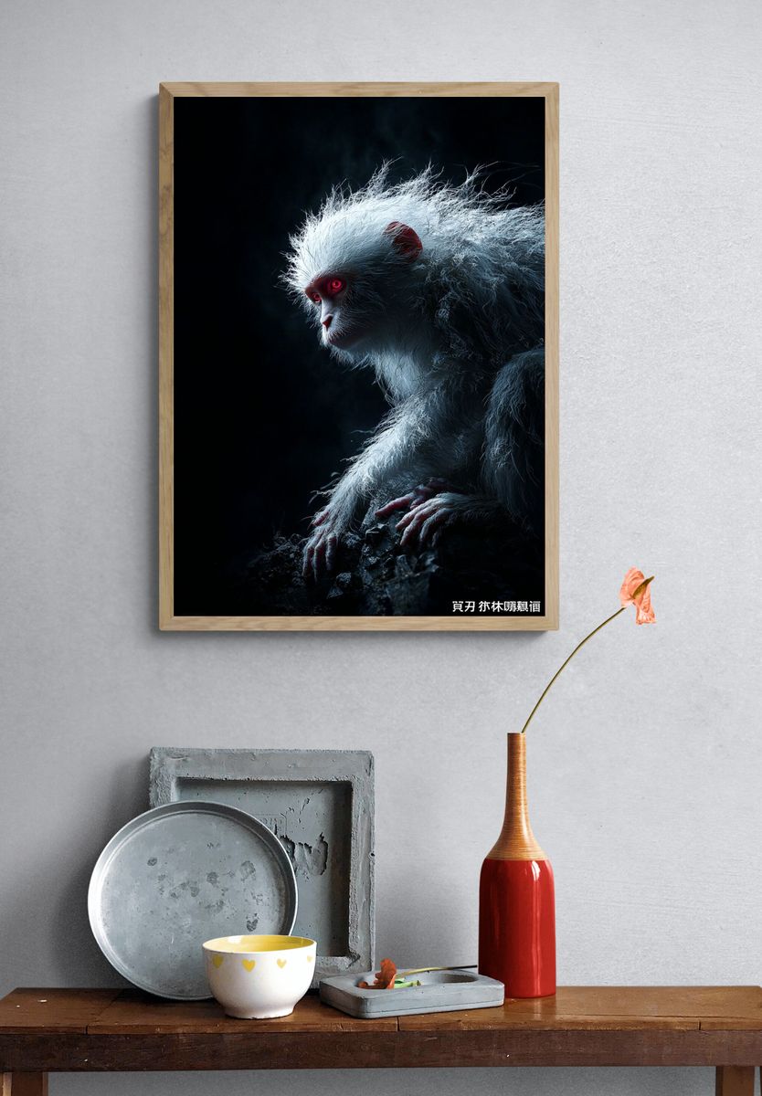 Mysterious White Monkey Poster. — room view 3