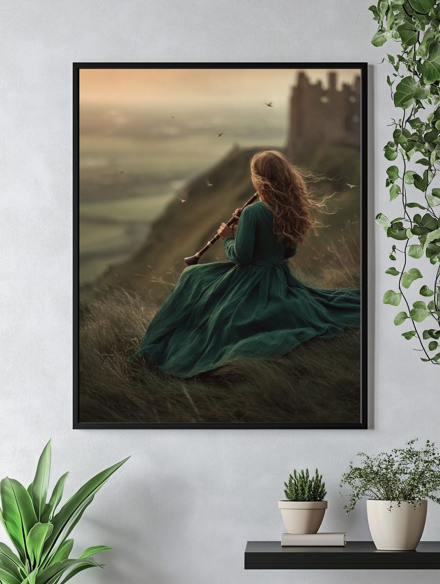 Woman Playing Flute at Sunset — Fine Art Print. — room view 4