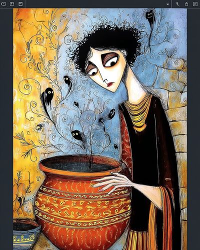 Woman with Pot — Illustration Print. poster print
