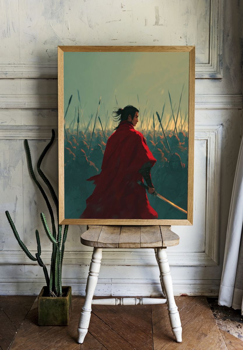 Warrior in Red Cloak — Digital Art Print. — room view 1