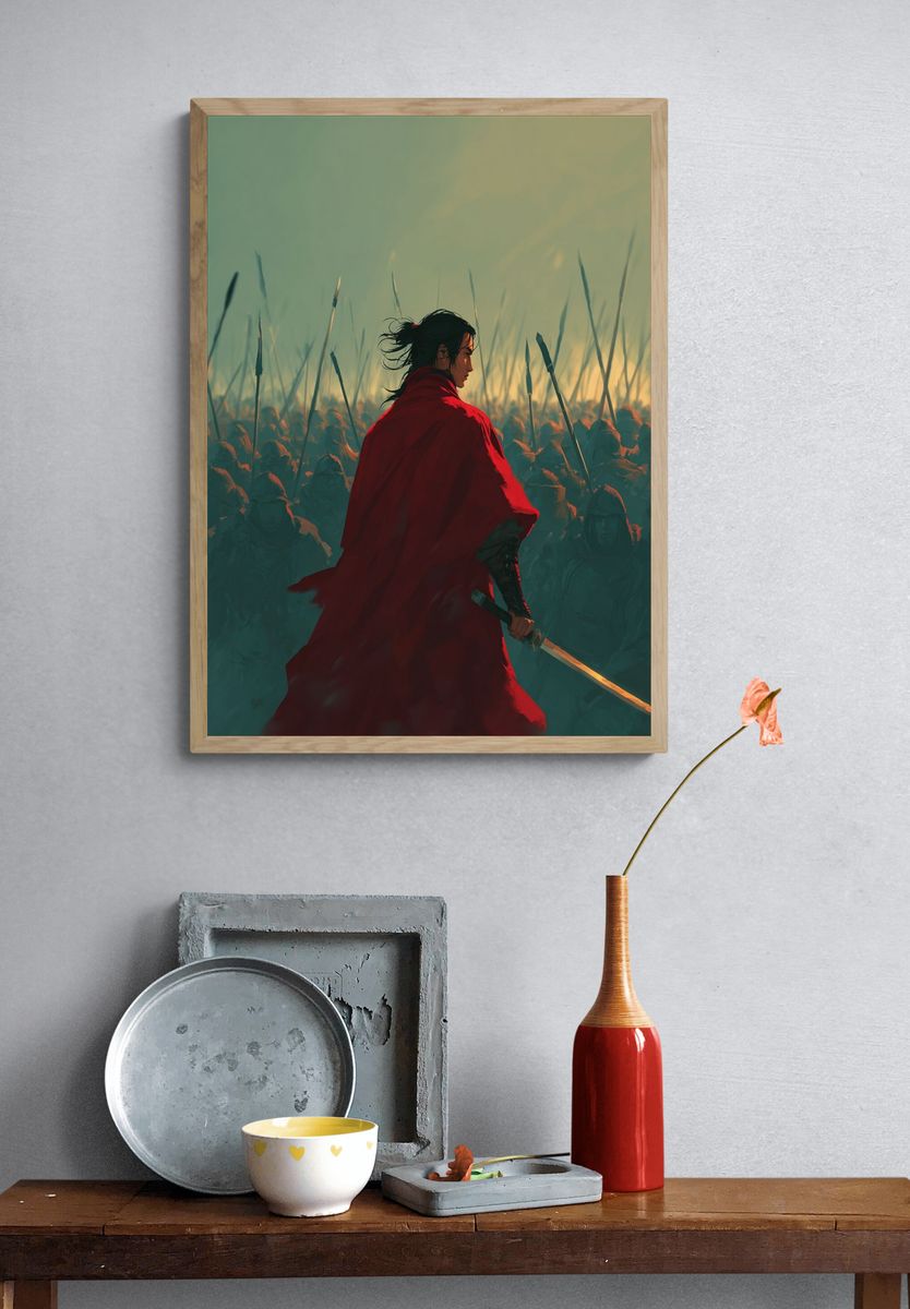 Warrior in Red Cloak — Digital Art Print. — room view 3