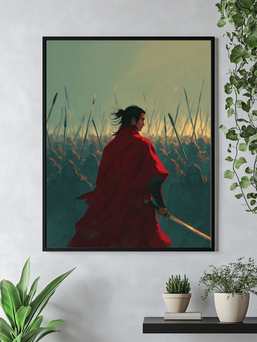 Warrior in Red Cloak — Digital Art Print. — room view 4
