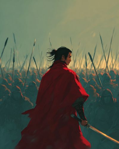 Warrior in Red Cloak — Digital Art Print. poster print