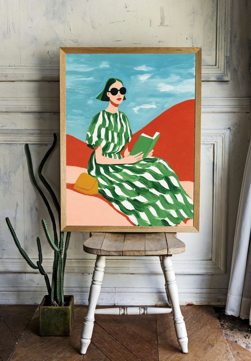 Woman Reading — Illustration Print. — room view 1