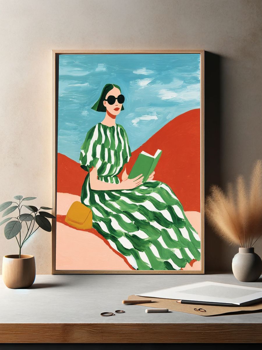Woman Reading — Illustration Print. — room view 2