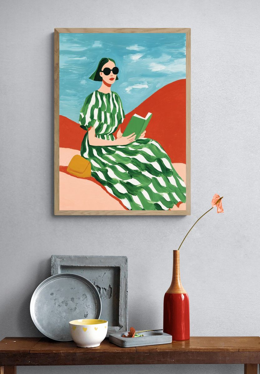Woman Reading — Illustration Print. — room view 3
