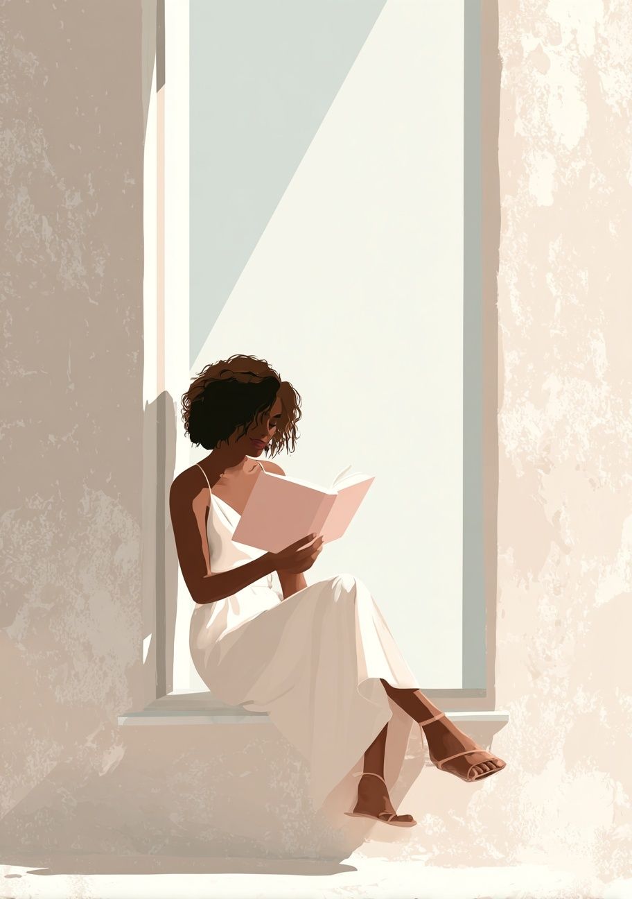 Woman Reading in Sunlight — Illustration Print. poster detail