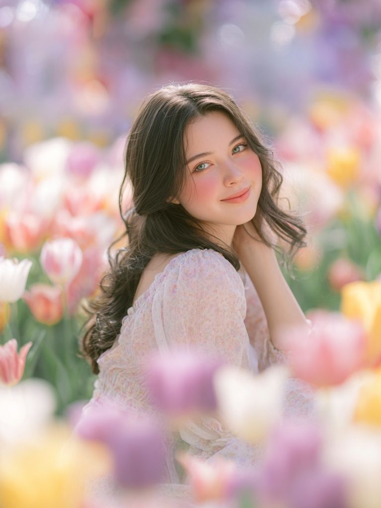 Woman in Tulip Field — Photography Print. poster detail