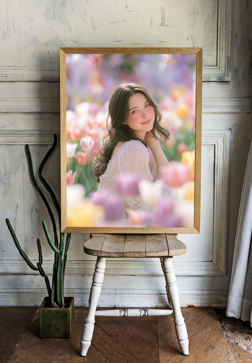 Woman in Tulip Field — Photography Print. — room view 1