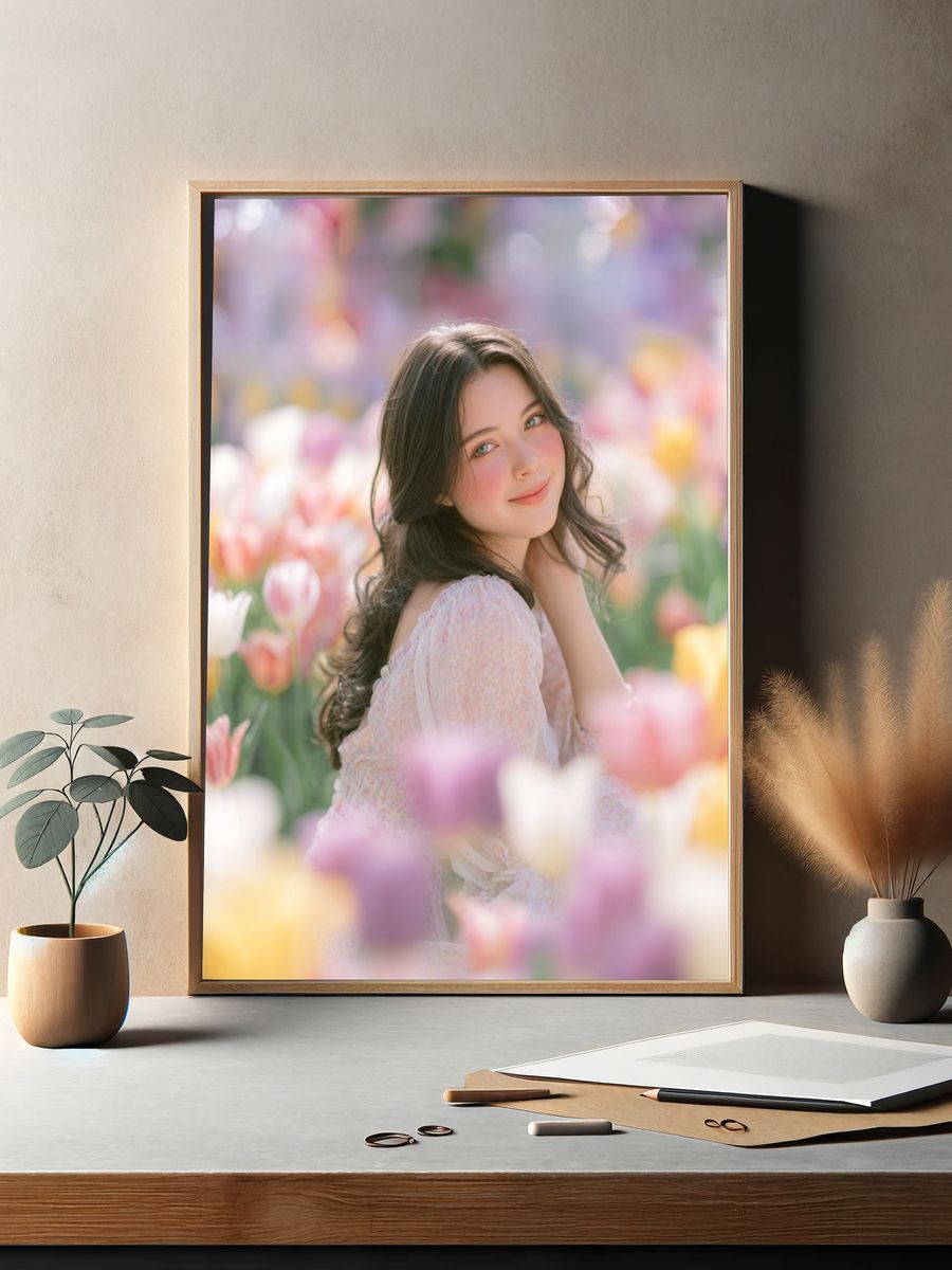 Woman in Tulip Field — Photography Print. — room view 2