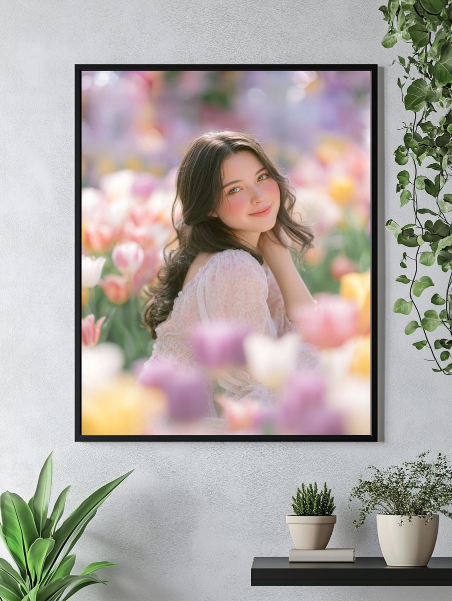 Woman in Tulip Field — Photography Print. — room view 4