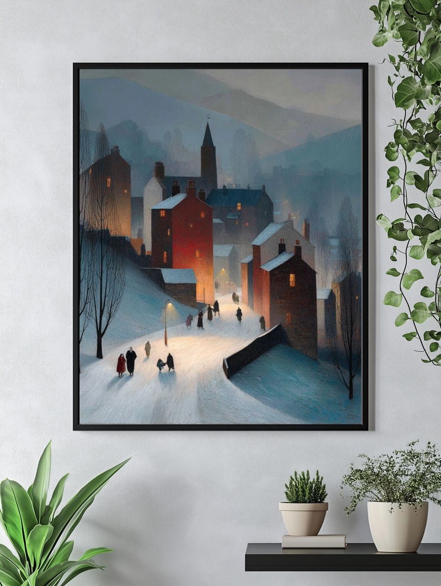 Winter Village Night — Fine Art Print. — room view 4