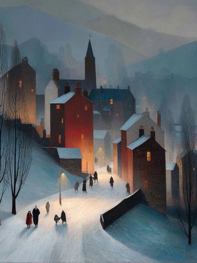 Winter Village Night — Fine Art Print. poster print