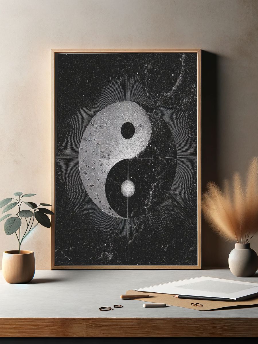 Yin Yang Cosmic Art Poster. — room view 2