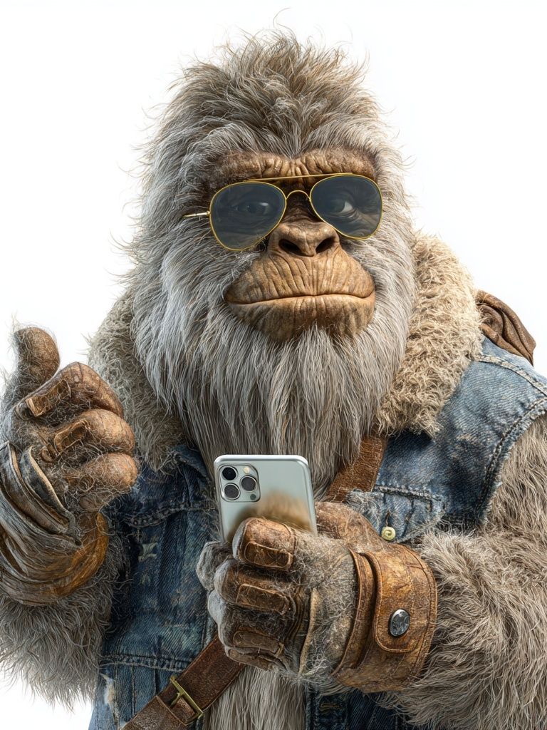 Cool Yeti with Phone — Illustration Print. poster — illustration art
